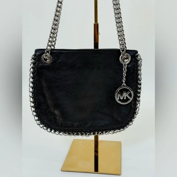 Michael Michael Kors Black Leather Shoulder/Crossbody Chelsea Silver Chain Bag - Picture 17 of 17
